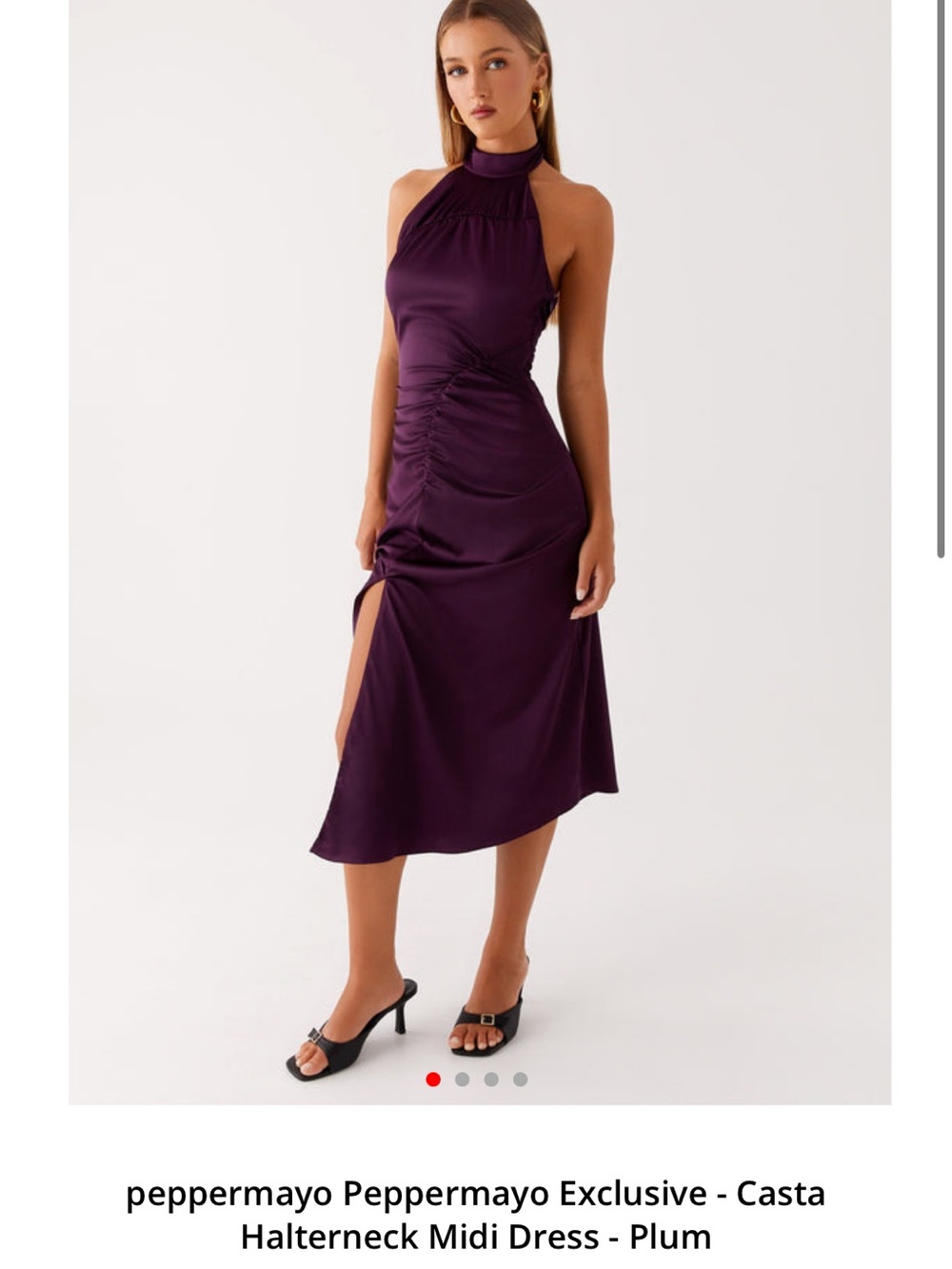 Peppermayo Plum Halter Ruched Midi Dress